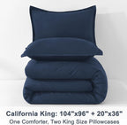 Litanika California King Comforter Set Navy Blue - 3 Pieces Cal King Lightweight Soft Plain Bed Comforter, Oversized Down Alternative Bedding Set - Machine Washable (104x96In, 2 Pillowcases)