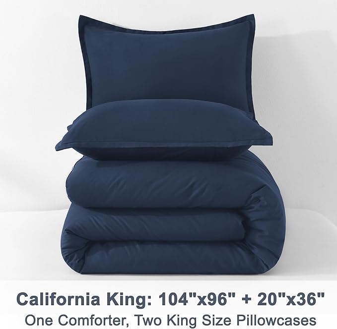 Litanika California King Comforter Set Navy Blue - 3 Pieces Cal King Lightweight Soft Plain Bed Comforter, Oversized Down Alternative Bedding Set - Machine Washable (104x96In, 2 Pillowcases)