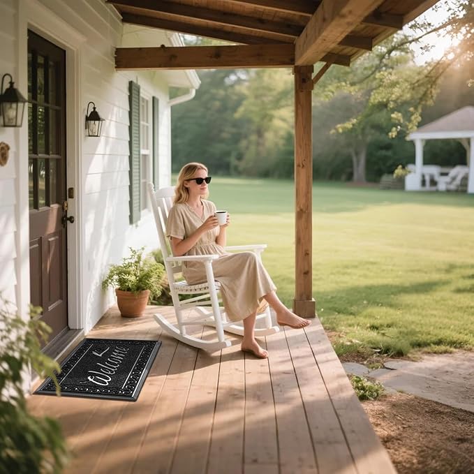 Yimobra Welcome Mat, Heavy Duty Durable Door Mats for Home Entrance Outdoor Indoor, Front Doormat for Outside Patio Floor Entry Porch Garage Office, Waterproof, Low Profile, 29.5 x 17, Black