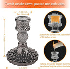 Glass Candlestick Holder,Striped Taper Candle Holders,Set of 6 Candle Stand for Table Centerpieces, Home Decor,Weddings,Festival and Parties (Grey Dimond Pattern)