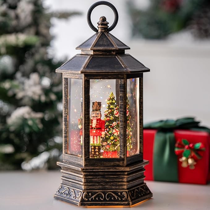 Musical Christmas Snow Globe Lantern Lighted Nutcracker Suite Scene Christmas Tree Water Lantern with Swirling Glitter Decoration