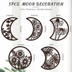 Jetec 5 Pcs Moon Phase Wall Hanging Decor Art Above Bed 10.6" H Boho Moon Phase Wood Wall Pediment Ornament for Living Room Bedroom Home Decoration Room Apartment Bar(Brown)
