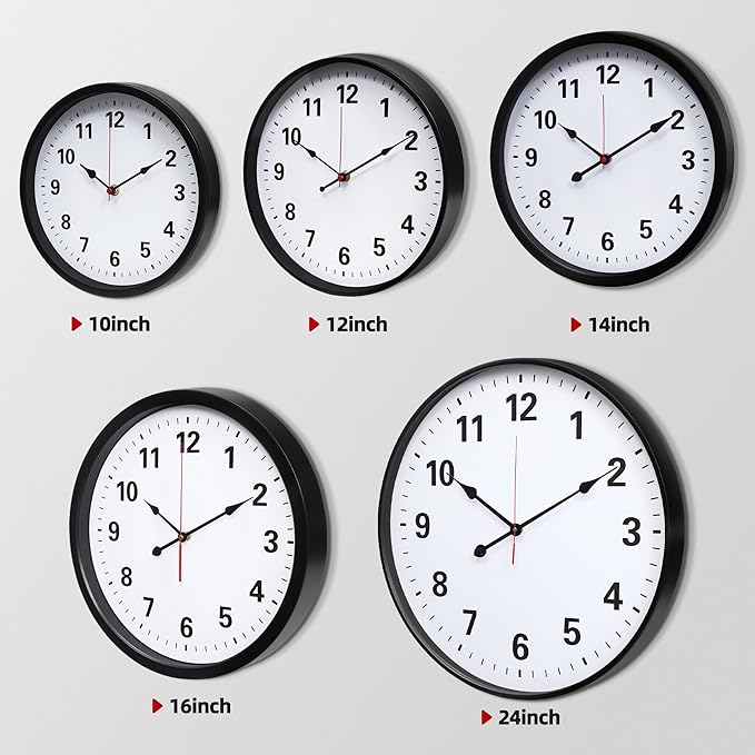 LEIKE Metal Wall Clock 16IN Black, Retro Silent Quartz Battery Operated, Decorative for Patio, Kitchen, Living Room, Bedroom, Pool