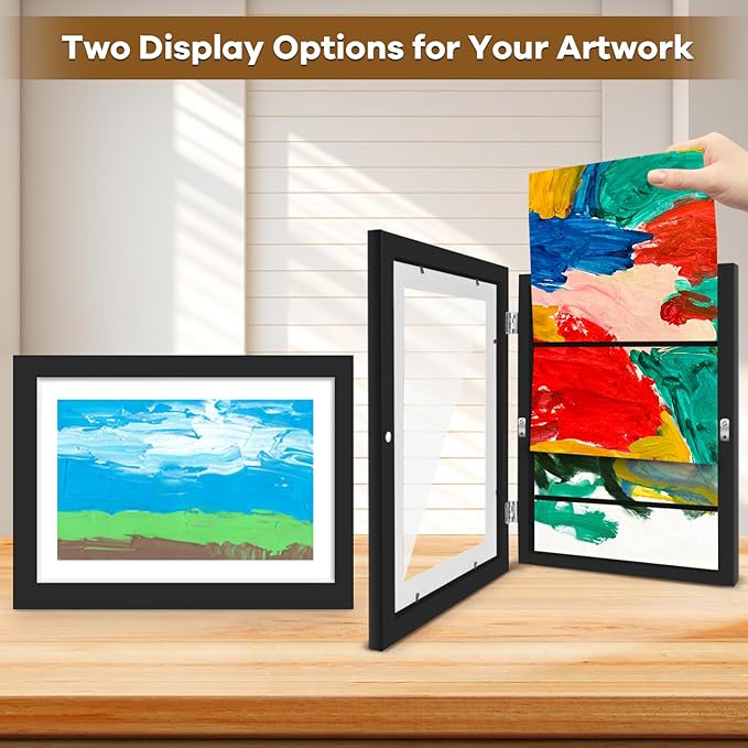 3 Pack Kids Artwork Frames 10x12.5 Inch Changeable Kids Art Frame with Front Opening for Art Display, Horizontally Vertically Wall Mount for Kids Drawing & School Projects (Black)