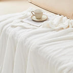 EMME Muslin and Fleece Twin Blanket Reversible - 60"*80" Cream Soft Warm Throw Blankets for Couch Bed Picnic Travel Bed