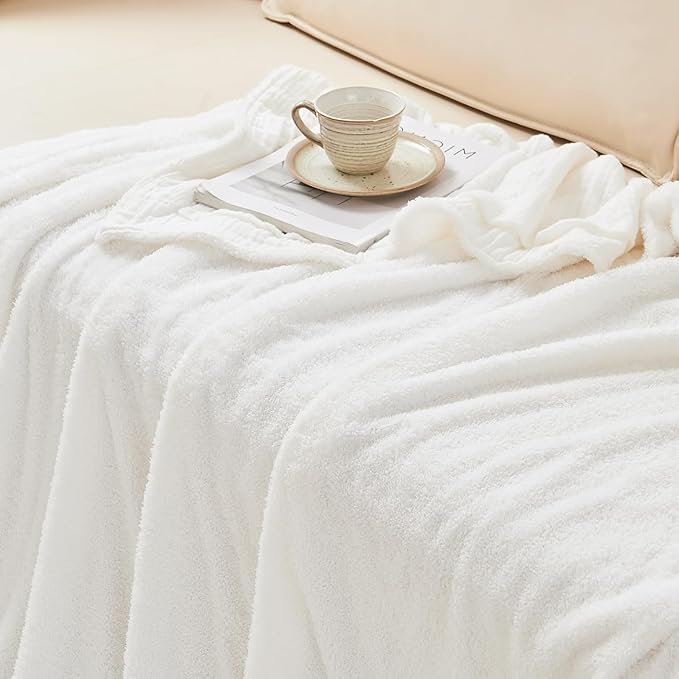 EMME Muslin and Fleece Twin Blanket Reversible - 60"*80" Cream Soft Warm Throw Blankets for Couch Bed Picnic Travel Bed