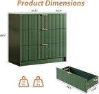 Green Fluted Dresser for Bedroom, 32 Inch Wide Nightstand with Large Drawer, 3 Drawer End Table for Bedroom, Living Rooms, Offices, and Entryways