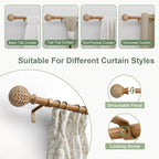 Wood Curtain Rods for Windows 48 to 84 Inch,1'' Diameter Drapery Rods with Imitation Wood Grain Leaf Pattern Finials,Boho Adjustable Heavy Duty Curtain Rods Set,36-88'',Color:Natural Wood