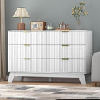 Fluted Dresser for Bedroom,6 Drawer Dresser for Closet,Storage Cabinet and Chest of Drawers with Gold Handle,TV Stand,Storage Organizer for Living Room,Hallway,Entryway,White