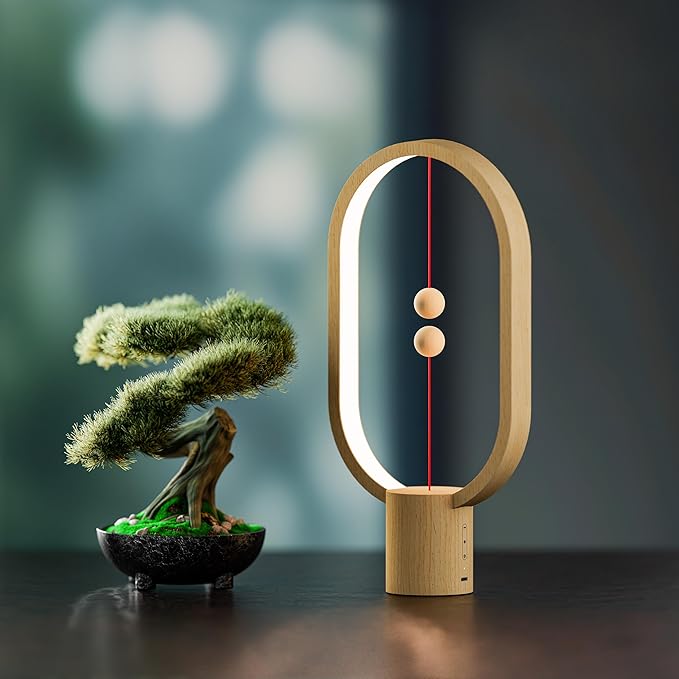 Table Lamp for Bedroom - Balance Lamp,Bedside Lamp with Touch Dimmer,Christmas Gifts,Nightstand Lamp,3 Level Brightness Rechargered Night Light for Home,Office,College Dorm (Wood Color)