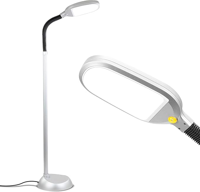 Brightech Litespan Titanium Silver LED Floor Reading Lamp, Energy Efficient, Adjustable Standing, 850-950 Lumens, 12W, 3-Year Warranty