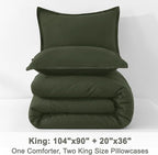 Litanika Dark Olive Green Comforter Set King, 3 Pieces Solid Bedding Comforter Set, All Season Fluffy Bed Set (104x90In Comforter & 2 Pillowcases)