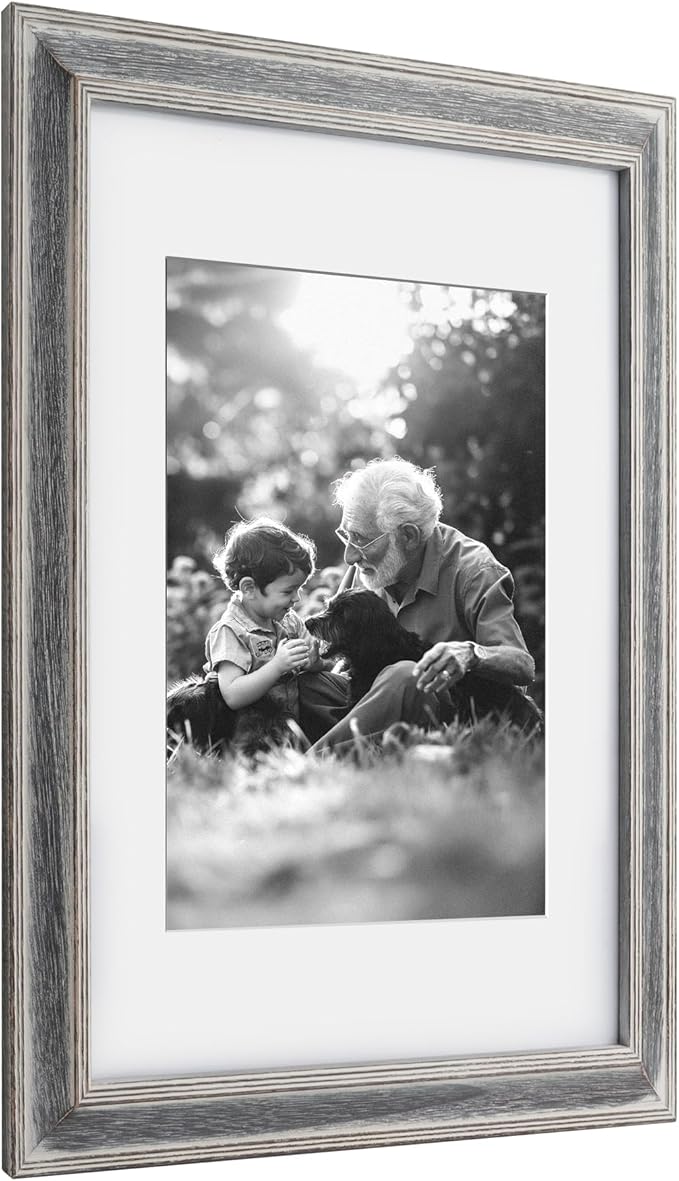 Yaetm 11x14 Rustic White Wood Picture Frame with Mat for 8x10, Weathered Solid Wood Frame with Real Glass, Distressed White Wooden Photo Frames 11 x 14 for Tabletop & Wall Mount, 2 Pack