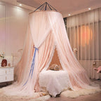 Kertnic Luxurious Bed Canopy for Girls & Adults, Large Elegant Double Layer Bed Curtain Canopy Drapes, Round Dome Lace Princess Canopies Netting (Star)