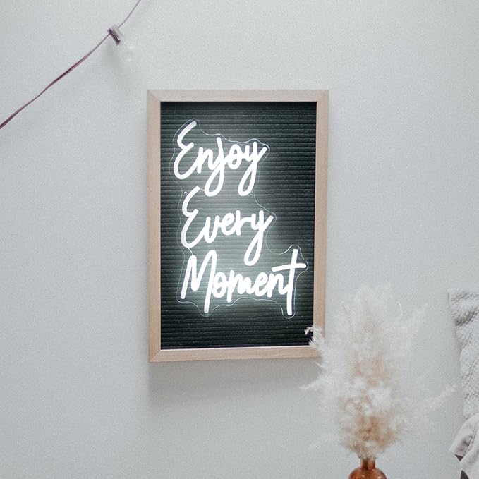 Enjoy Every Moment Neon Signs for Wall White Letter Neon Lights LED Letter Sign Dimmable Words Light Up Signs for Bedroom Bar Restaurant Salon Party Decor
