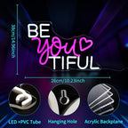 Be You Tiful Neon Sign, JGHTURIE Pink Led Neon Signs for Wall Decor Light Up Sign Preppy Girls Room Salon Party Gift Decor USB Powered