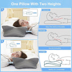 Memory Foam Pillows, Ergonomic Pillow for Neck Pain Relief, Bed Pillow for Sleeping, Cervical Neck Pillow for Side, Back, Stomach Sleeper with Cool Pillowcase, Side Sleeper Pillows for Adults