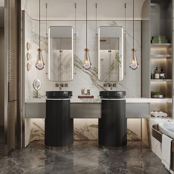 Raindrop Pendant Light Fixtures Set of Two, Brass Glass Pendant Lighting, Teardrops Pendant Lights Kitchen Island, Indoor Pendant Light for Kitchen Island Bedroom Bathroom, Included Bulb