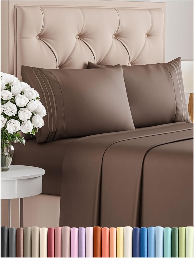 King Size 4 Piece Sheet Set - Comfy Breathable & Cooling Bed Sheets Set - Hotel Luxury Bedding for Women, Men, Kids, Teens, Boys & Girls - Deep Pockets, Ultra-Soft and Wrinkle Free - Oeko-Tex - Brown
