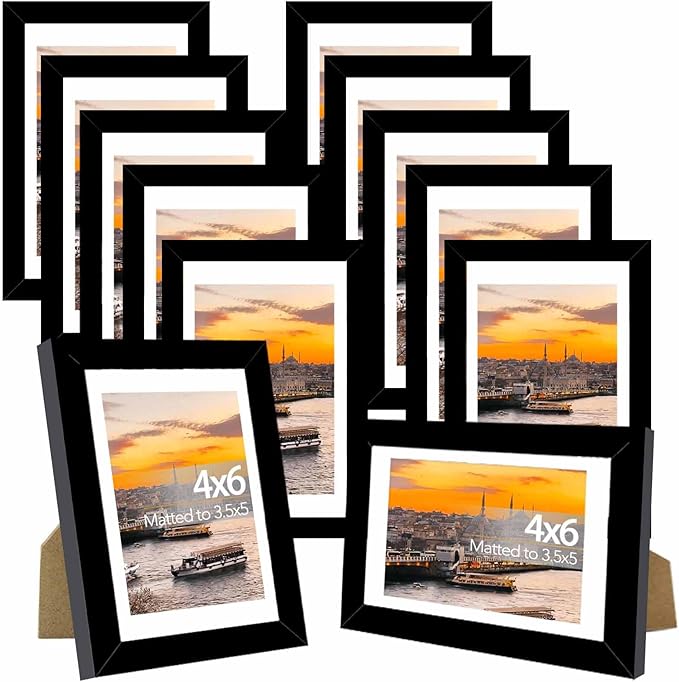 12 Packs 4x6 Picture Frames Bulk, Display 3.5x5 with Mat or 4x6 Without, Black Gallery Frame Set, 4 by 6 Frames Bulk Set of 12, Collage Wall Decor Photo Frame Set for Wall and Tabletop, Black