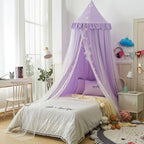 Bed Canopy for with Lights,Double Layer Princess Round Dome Dreamy Mosquito Net Bedding Girls Room Castle Play Tent Hanging House Decor Reading Nook Canopies(Purple/White)