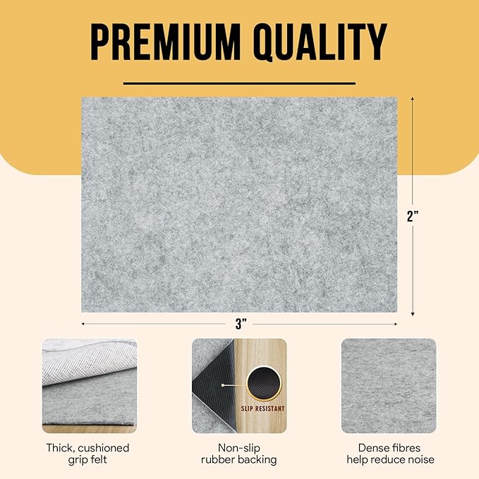 Non Slip Rug Pad 2x3 Feet, 4/25" Thick Felt Cushioned Rubber Rug Gripper Pad for Hardwood, Laminate, Stone, Tile, Wood, Vinyl Floors & Carpet, Anti Skid Under Area Rug Pads