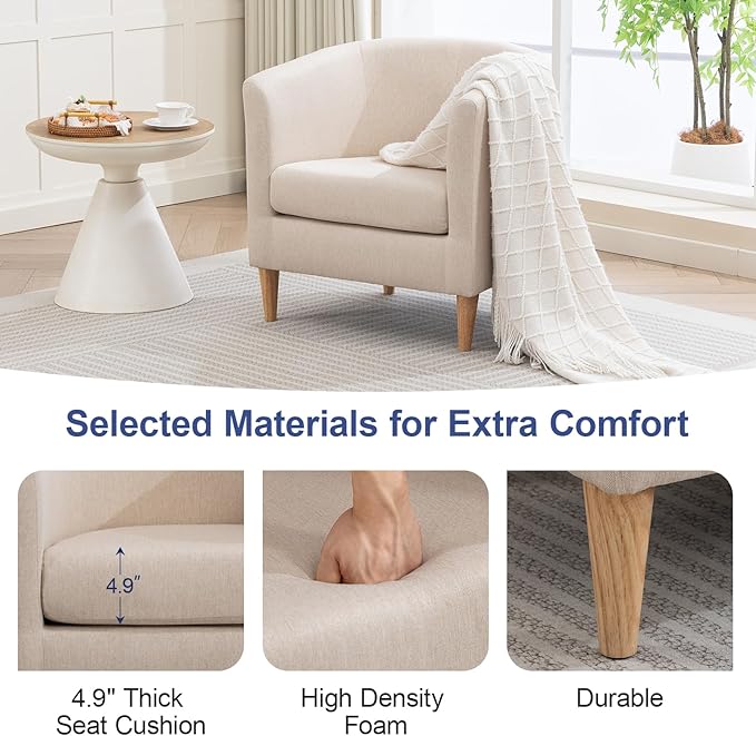 Accent Barrel Chairs Set of 2, Modern Comfy Living Room Chairs with Armrest Small Reading Chair with Cozy Soft Padded for Bedroom Reception Room Cafe,Begie