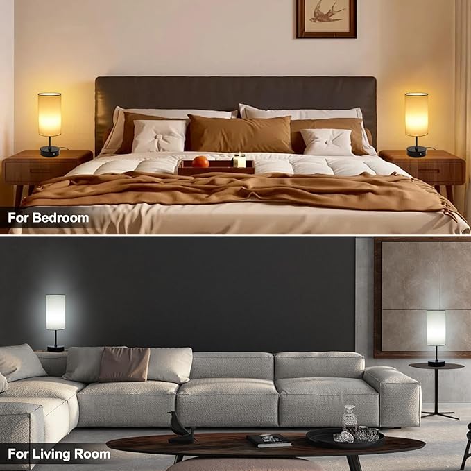 Ascher RGB Table Lamp Color Changing - 3 Color Temperatures and Stepless Dimmable Small Bedside Lamp for Bedroom, Touch Control Nightstand Light with White Shade for Reading Home Decor Lights