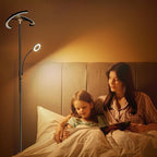 Upgraded 2-in-1 LED Floor Lamp - Dimmable Mother-Daughter Standing Lamp with Remote&Touch Control, 29W Bright Floor Reading Light, Black Modern Standing Light for Living Room Bedroom Office