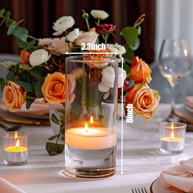 12pcs Glass Cylinder Vases for Centerpieces | 8 Inch Clear Flower Vase for Wedding Decorations, Floating Candle vases for Dinner Table, Bridal Shower, Office Home Décor