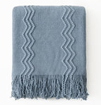 MIULEE Dusty Blue Cozy Knitted Throw Blanket for Couch Textured Knit Blanket with Tassels Woven Acrylic Wave Pattern Boho Blankets for Sofa Bed Chair 50"x60"