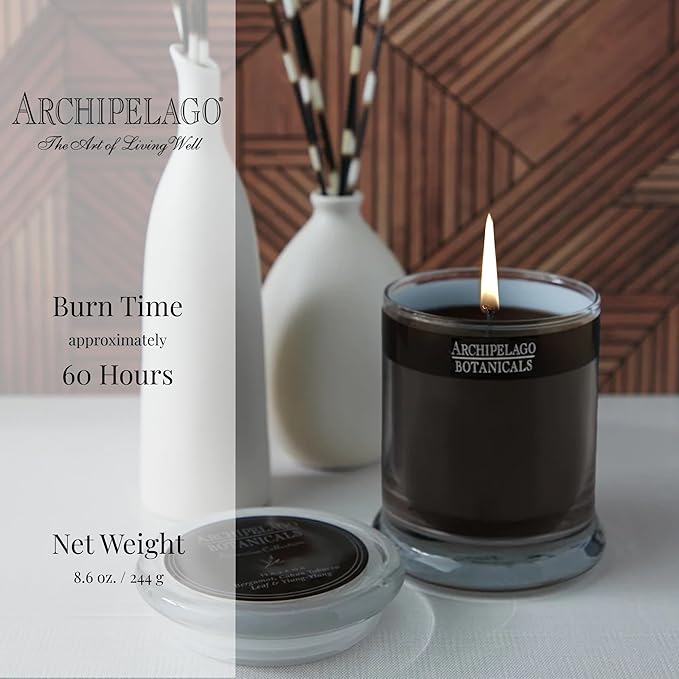 Archipelago Botanicals Havana Glass Jar Candle, Bergamot, Tobacco Flower and Ylang Ylang Scent, Lead-Free Candle Wicks, Burns Approx. 60 Hours (8.6 oz)