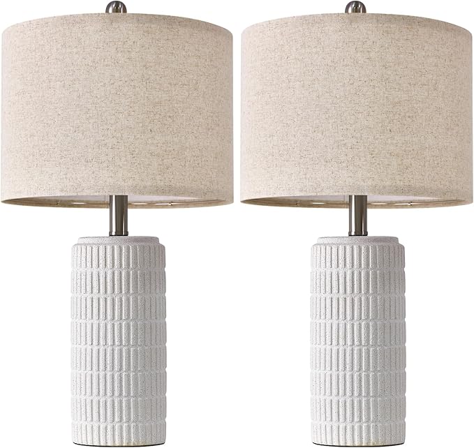 PoKat 23" Table Lamp, Farmhouse Bedside Lamps for Bedroom Set of 2, Ceramic End Table Lamps for Living Room, Traditional Nightstand Desk Lamps, Frosted White Lamps, Medium