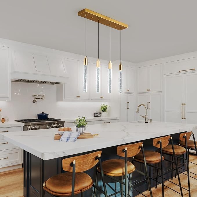 Kitchen Island Lighting Modern Light Fixture Kitchen Island Pendant Light Dimmable LED Gold Brass Finish Mini Pendant Lighting Dinning Room Living Room Kitchen Pendant Lights（4-Light）