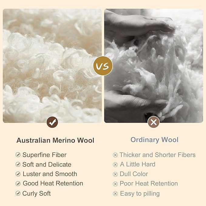 YOUR MOON 100% Pure Wool Twin Size, Australian Organic Natural Wool Blankets, Hypoallergenic Blanket for Bed, Medium Weight(Coffee, 66 * 90)