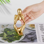 Sandstone Resin Thinker Style Abstract Sculpture Statue Collectible Figurines Home Office Bookshelf Desktop Decor (Small Gold, Focus)