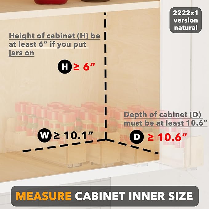 SpaceAid Bamboo Pull Out Spice Rack Organizer for Cabinet, Heavy Duty Slide Out Seasoning Kitchen Pantry Sliding Vertical Organization, 10.1" Wide, 4 Drawers(2" Wide), 1-Tier, Natural