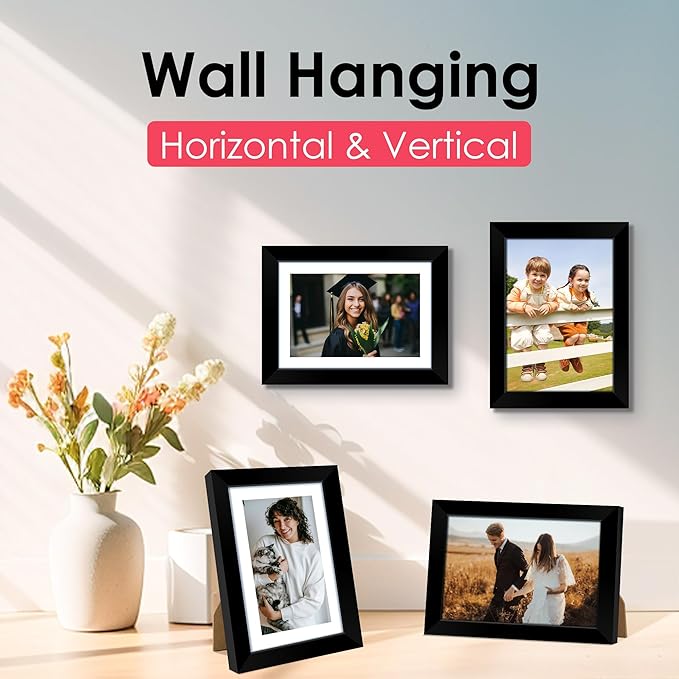 FIXSMITH 5x7 Picture Frame, Black Photo Frame with HD Plexiglass, Display Pictures 4x6 with Mat or 5x7 Without Mat Multi Picture Frames Collage for Tabletop or Wall Display, 1 Pack