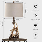 Rustic Table Lamp 27.25'' Tall Deer Antler Lamps for Living Room End Table with USB Port Western Country Lamps for Bedroom Cabin Bedside Lamps for Nightstand, Single, Bulb Not Included