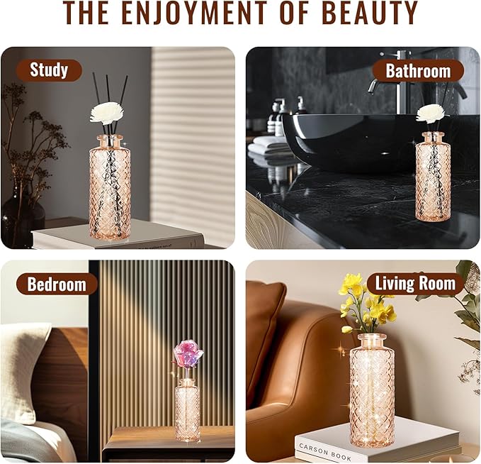 Glass Flower Vase, Amber, Aromatherapy Bottle, Small Vase, 6 Sets, Simple Solid, for Birthday, Anniversary, Weddind, Home Decoration