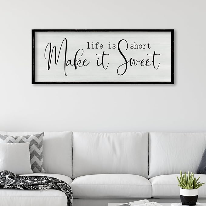 ZZJJHYWGQ Life is Short Make It Sweet Sign Wall Decor 32"×12" for Living Room Bedroom Family Lnspirational Quote Wall Art (Black)