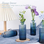 Navy Blue Glass Bud Vases Set of 12, Mini Ribbed Flower Vase for Centerpieces, Small Glass Vases in Bulk for Wedding Decorations, Vintage Vase for Table, Recepetion, Graduation, Home Décor