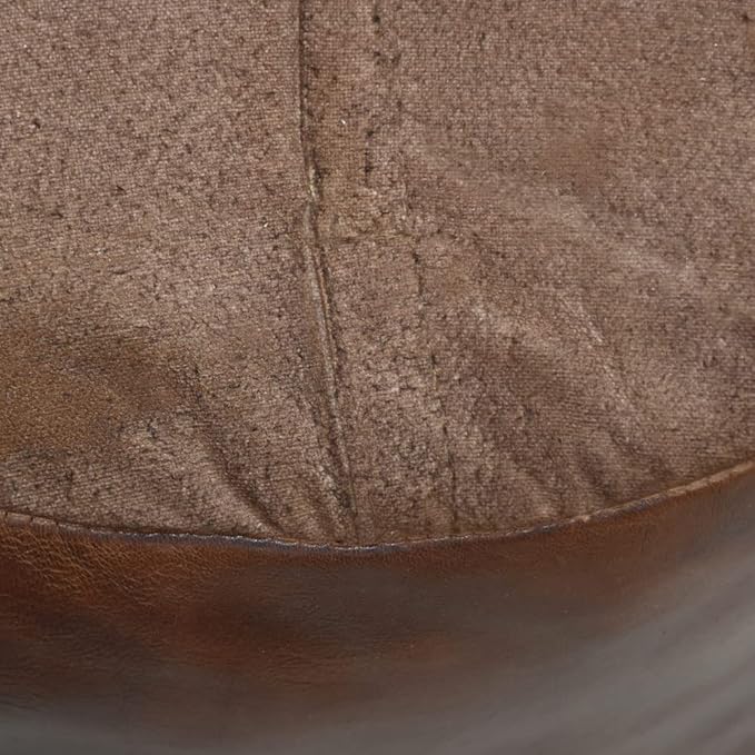 Round Shaped Goat Leather Handmade Eco-Friendly Brown Pouf - 16"x16"x16", Plain Solid, Recycled Foam With Fibre Fill Stuffed, Leather Seating PF12