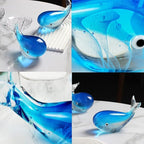 Crystal Whale Figurine Hand Blown Glass Whale Statue Collectibles Art Glass Sea Animal Paperweight Home Table Decor Gift Blue 5.1''