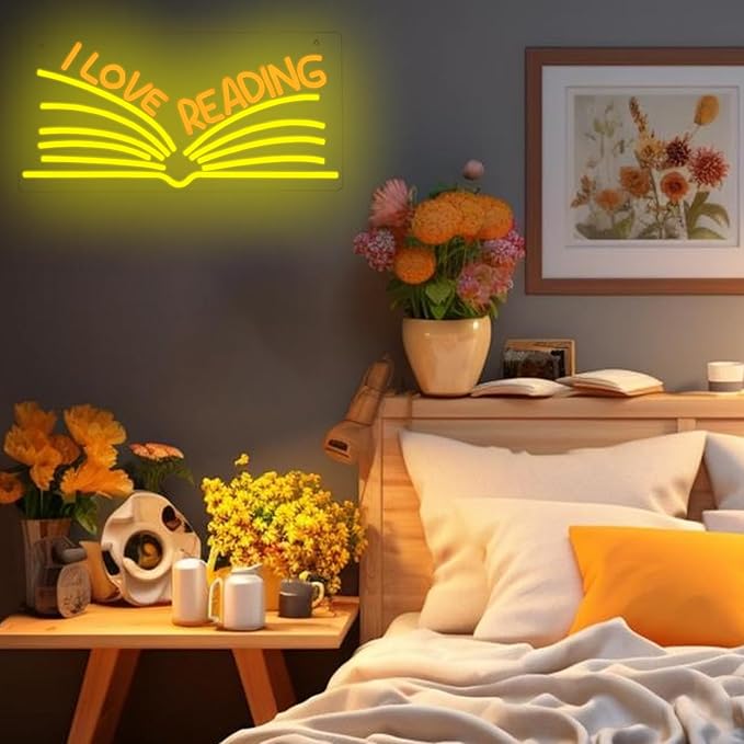I Love Reading Neon Sign for Wall Decor, Yellow Read More Books Neon Light, Dimmable Classroom LED Light Up Sign for Classroom, Bookstore, Library, Bedroom