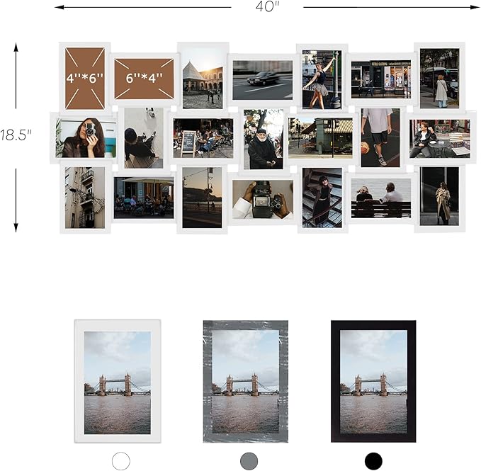 Jerry & Maggie 4X6 Collage Picture Frames for Wall Decor, 21 Opening Collage Wall Hanging for 6x4 Photo, Multi Picture Frame Set with One-piece Design White