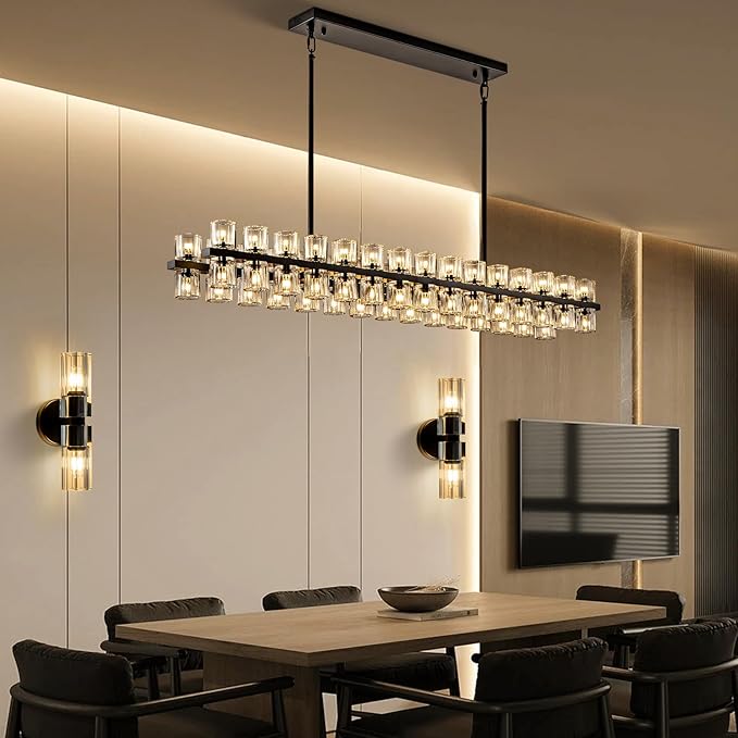 Black Crystal Wall Sconces Set of Two, Wall Sconce Set of 2, Black Sconces Wall Lighting with K9 Crystal Lampshade, Wall Lights for Bedroom Living Room Bathroom Hallway