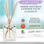 Urban Naturals Lavender Fields Oil Essential Oil Reed Diffuser Set with Real Lavender! French Blossoms, Geranium & Clary Sage – Sleek Rectangular Refillable Glass Bottle – Made in The USA