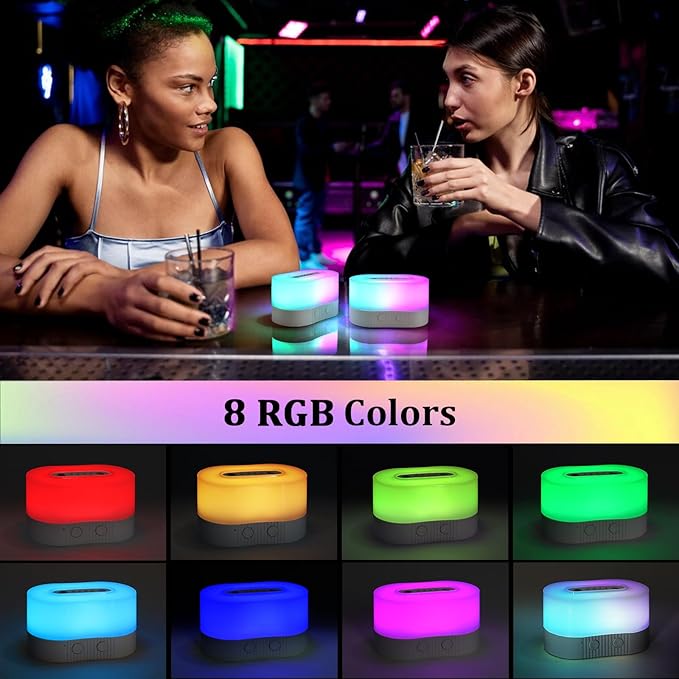 TRELC Portable Bedside Table Lamp, Atmosphere Light, LED Night Light with Magnetic Base, 8 RGB Colors & 3 Brightness, Cordless Rechargeable Ambient Light for Bedroom, Living Room, Gathering