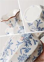 Blue and White Vase, Vintage Blue Ceramic Flower Vessel,Ceramic vases for Home Decor,Vintage Green and Beige for Console Table Mantle Chinoiserie Decor (Blue and White-02, Large)